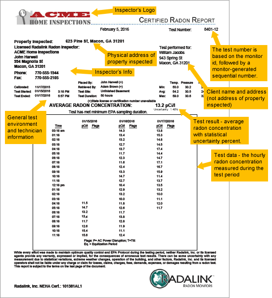 Sample Radon Test Report p.1